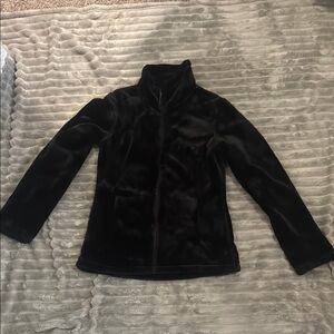 Black Teddy Jacket with Plush Texture and High Collar